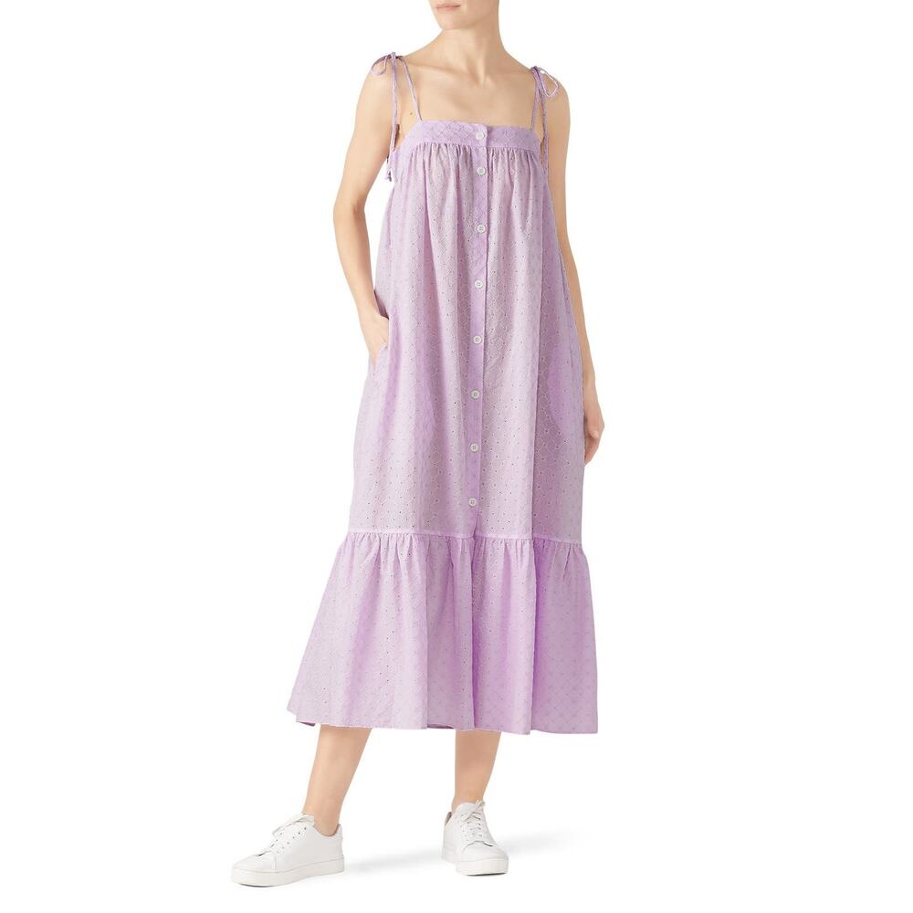 MDS Stripes Eyelet Dress Lavender Midi Lavender Size 8